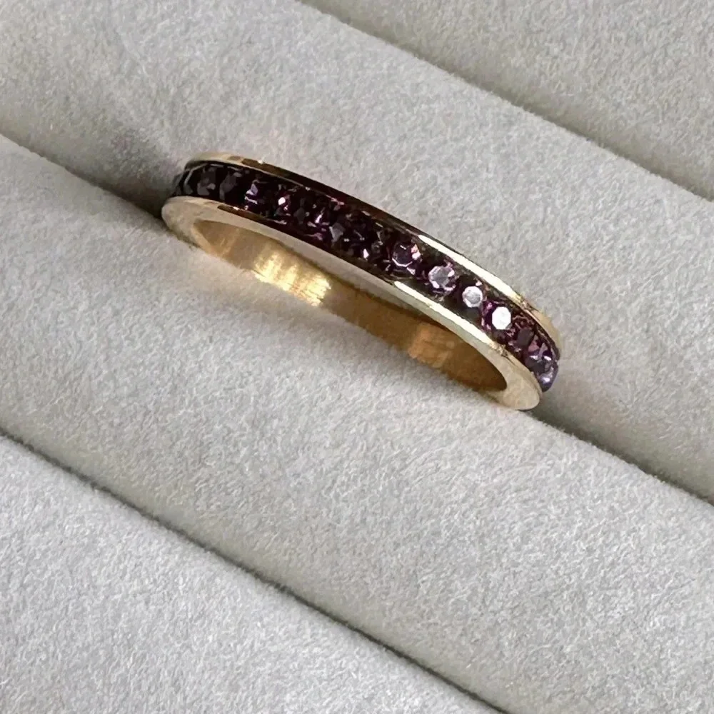 Purple Amethyst Colored CZ 18k Gold Stainless Steel Eternity Band Ring February - Picture 3 of 9